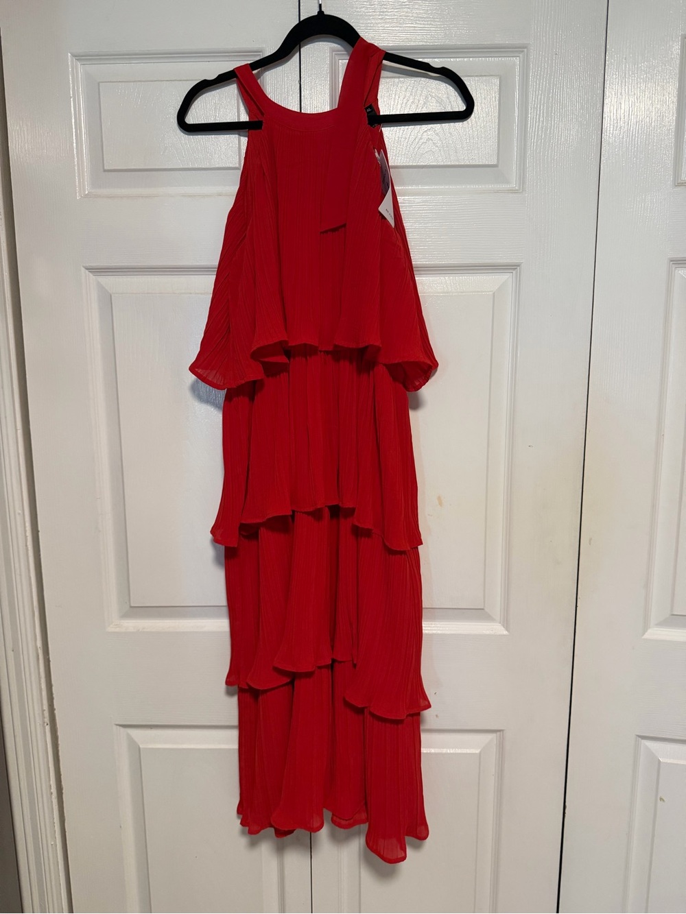 ZESICA Red Pleated Tiered Midi Dress